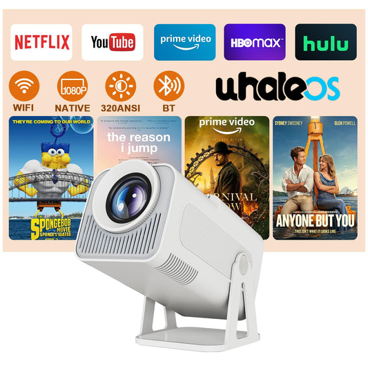 [Netflix Licensed] Smart Mini Projector 320ANSI Native 1080P 4K Support with Official Apps, Portable Projector with WiFi and BT for Home Theater/Outdoor/Bedroom HY320 NTV