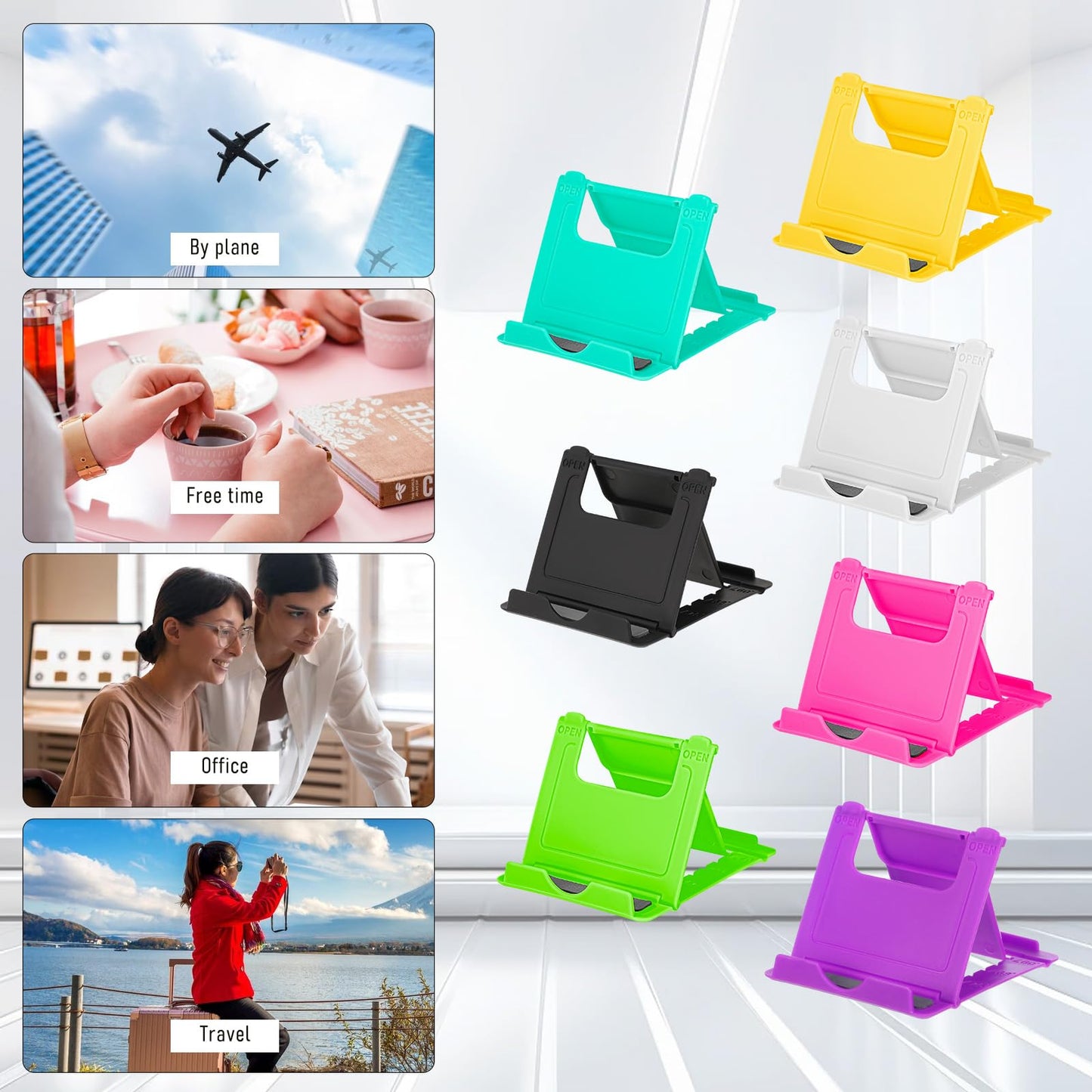 Bruislard 7 Pack Foldable Phone Stands Holder, Multi-Angle Desktop Tablet Stand Portable Universal Tabletop Phone Holder for All Mobile Smart Cell Phones Tablet Display