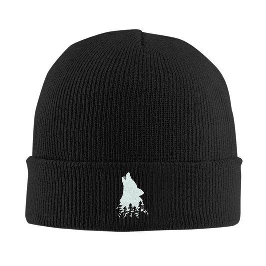 famliihw Wolf Tree Embroidery Beanie Hat Winter Warm Knit Cuffed Skull Cap for Women Men