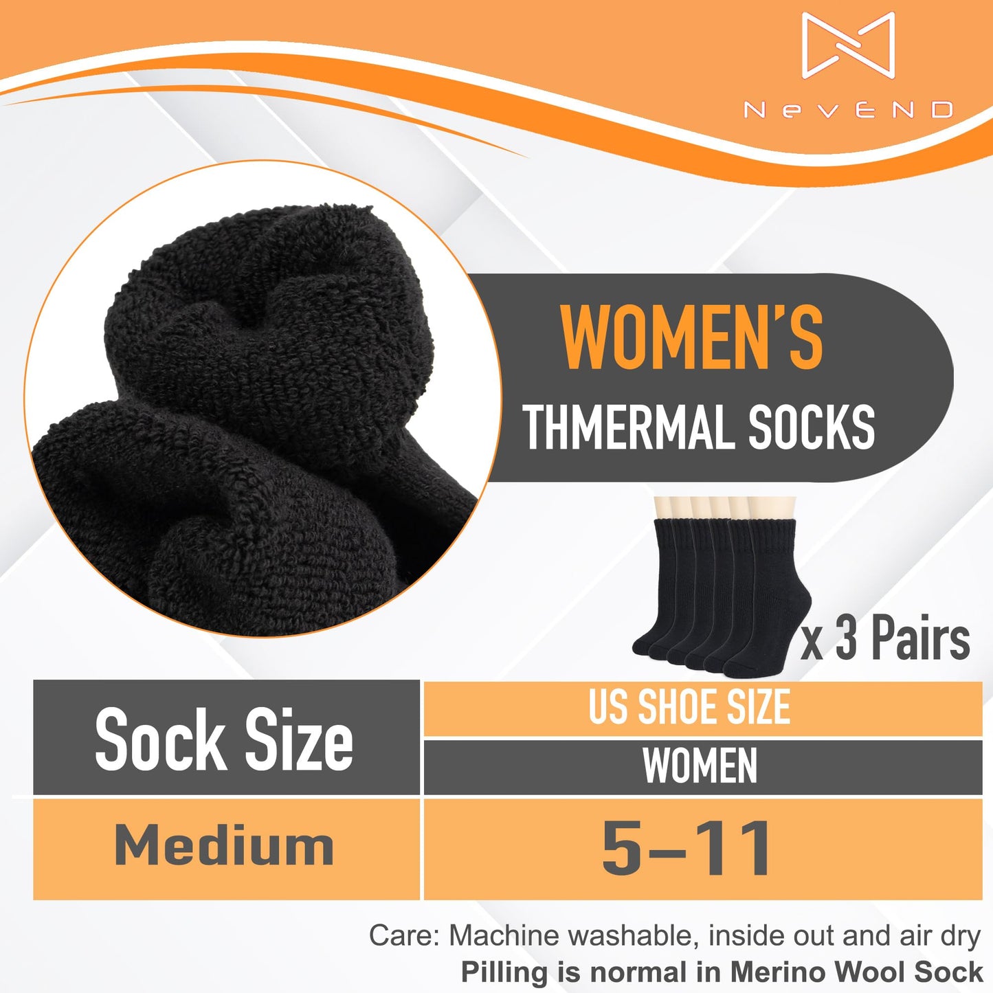 NevEND 3 Pairs Women's Wool Merino Winter Thermal Boots Thick Insulated Heated Socks For Cold Weather Outdoor Activities Black