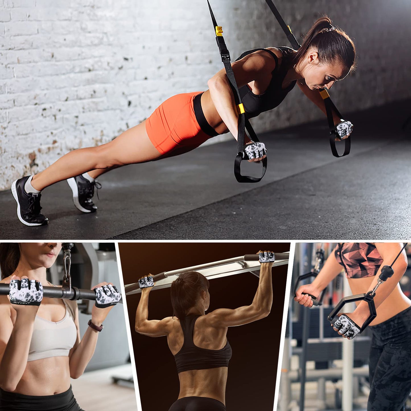 RYMNT Minimal Workout Gloves,Short Micro Weight Lifting Gloves Grip Pads with Full Palm Protection & Extra Grip for Men Women Weightlifting,Gym,Cross Training,Powerlifting,WODs.Tie Dye White.Small