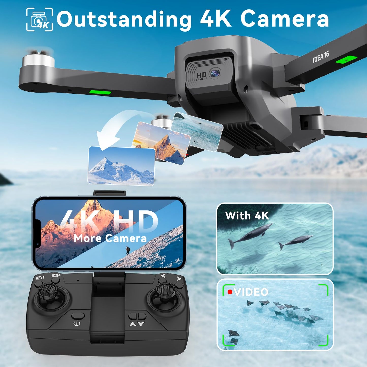 TTROARDS 16P-D Brushless Motor Drone with 4K Camera for Adults 5G Wifi Adjustable Lens Wind protection level 4 One Touch Takeoff/Landing Altitude 40KM/H Hold Mini Foldable Drone RC Quadcopter