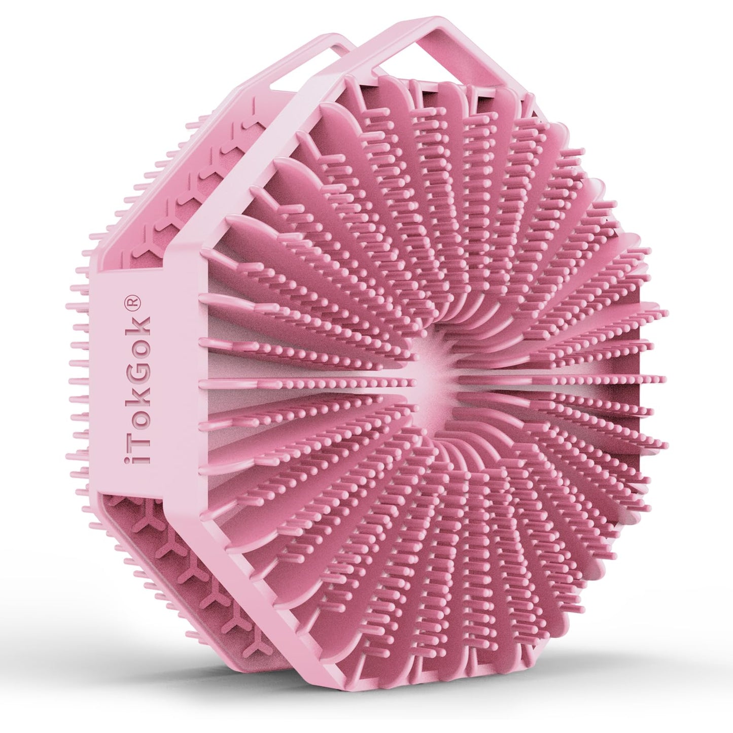 iTokGoK® Premium Silver-Infused Double-Sided Design 2-in-1 Silicone Body Scrubber for Women,Body Buffer Scrubber for Sensitive Skin, Ergonomic No-Slip Handle, Long-Lasting & Easy to Clean - Pink