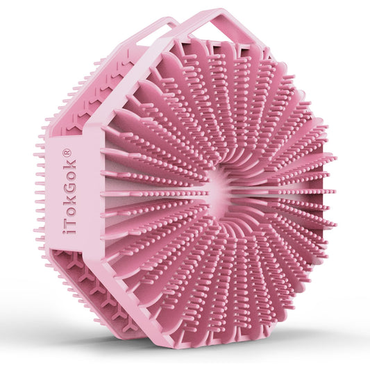 iTokGoK® Premium Silver-Infused Double-Sided Design 2-in-1 Silicone Body Scrubber for Women,Body Buffer Scrubber for Sensitive Skin, Ergonomic No-Slip Handle, Long-Lasting & Easy to Clean - Pink