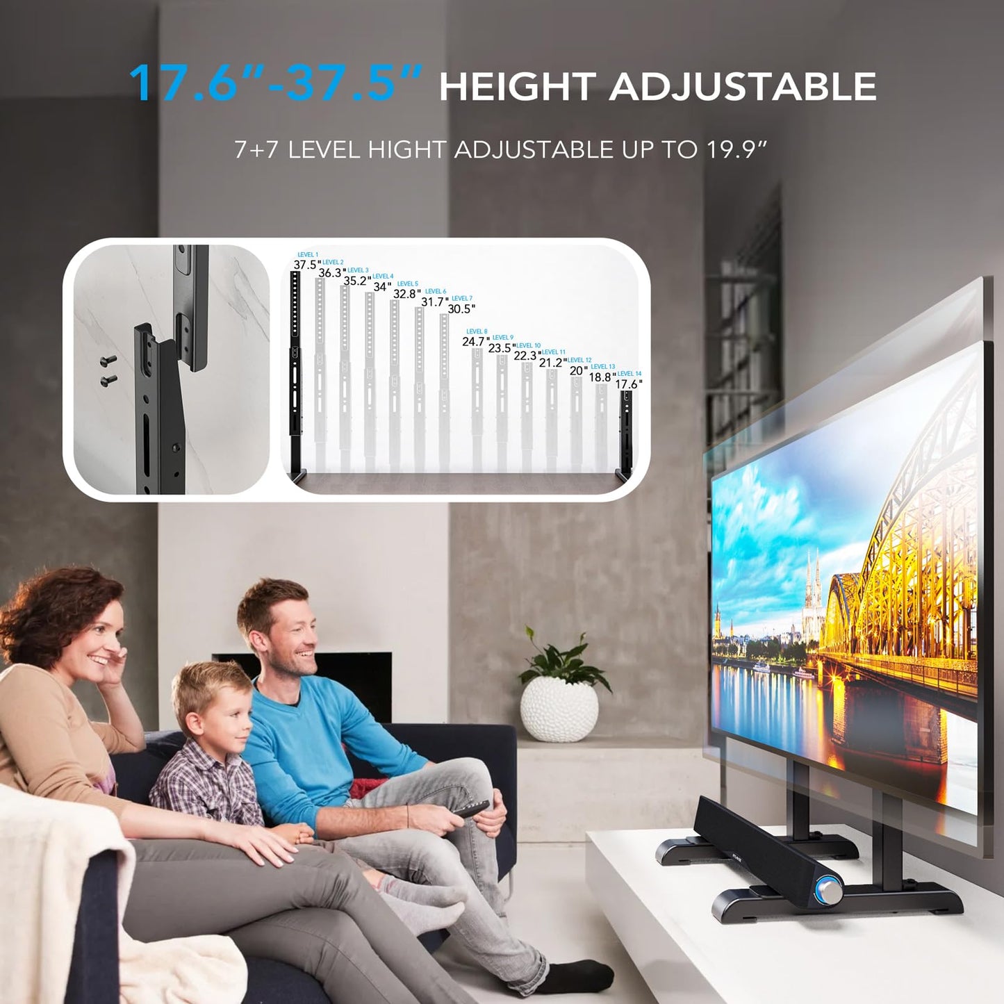 Universal TV Stand, Table Top TV Stand Base Replacement for Most 37 to 86 Inch LCD LED TVs, 7 Height Adjustable TV Legs with Cable Management Hold up to 150lbs, Max VESA 800x600mm, Black AX10TB01