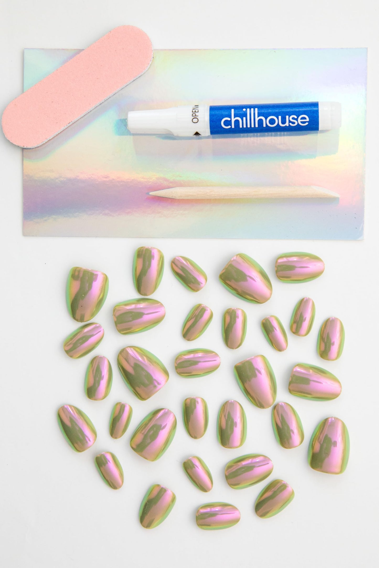 Chillhouse - Chill Tips, Press on Nails Kit - Patina Party (Oval) - 24 Nail Shapes & Sizes - Up to 3 Weeks of Wear - Customizable Fit - Reusable - Latina Founded & Women Owned - Beauty & Self Care