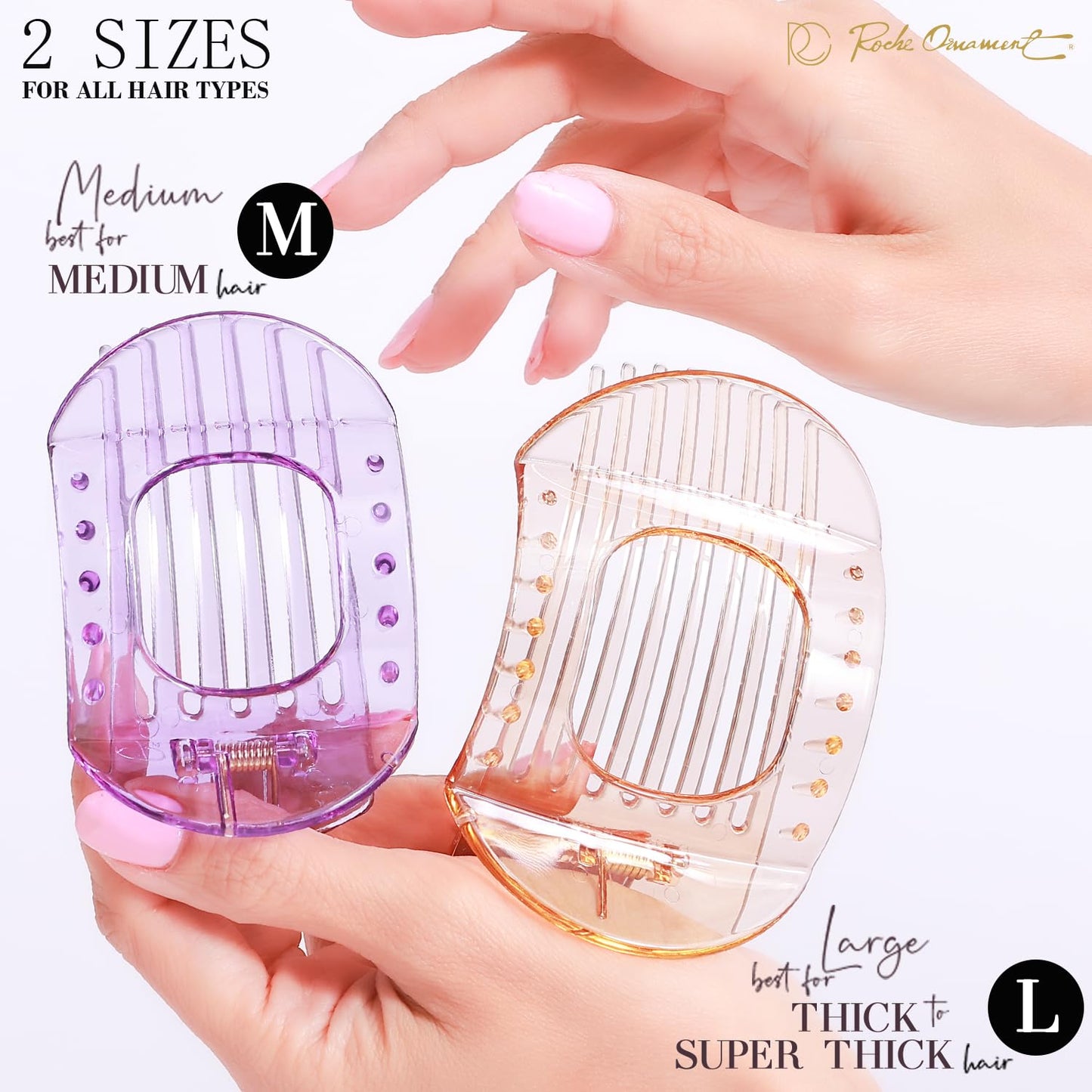 RC ROCHE ORNAMENT 6 Pcs Womens Square Strong Grip Secure Hold Inner Plastic Comfortable Curve No Slip Teeth Styling Beauty Accessory Girls Ladies Claw Clamp Clip, Medium Transparent