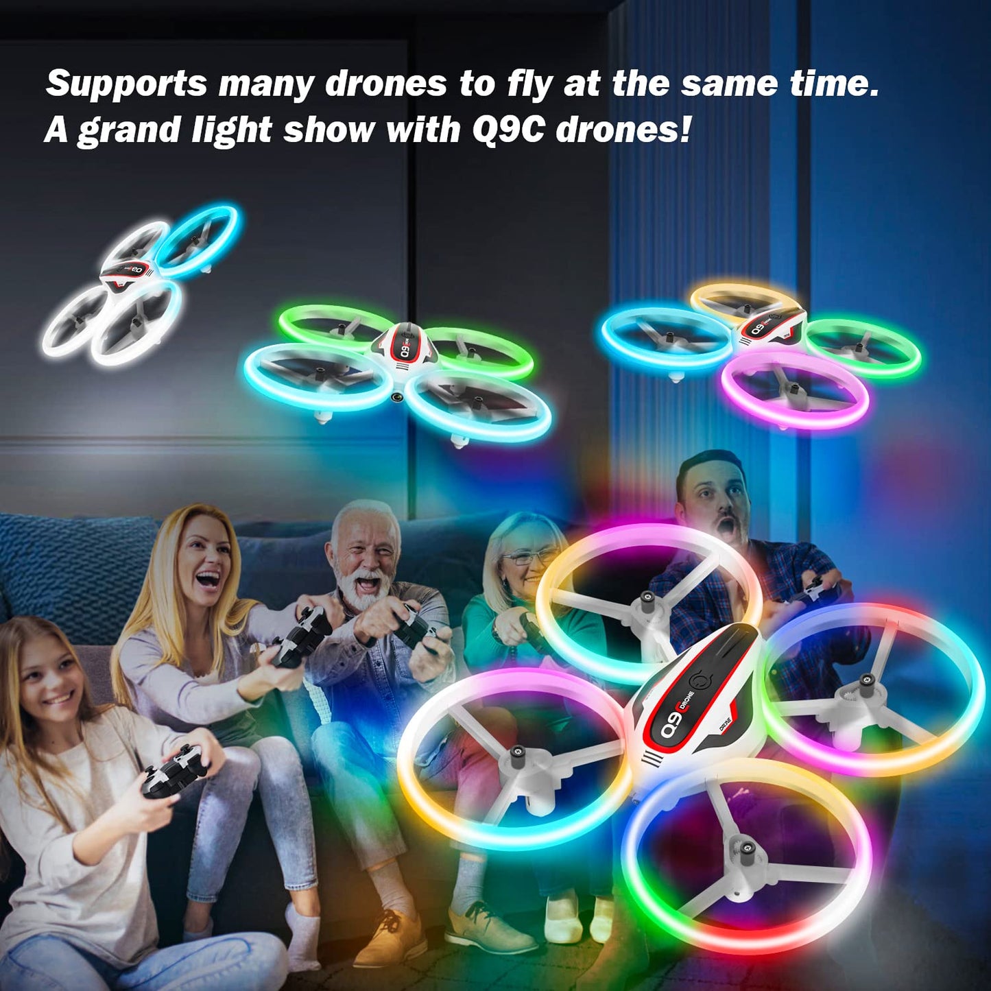 Q9C RC Drone with 720P HD FPV Camera for Kids Cool Toys Gift for Boys Girls Teenage with LED Light,Propeller Full Protect,Hobby Quadcopter with Altitude Hold,2 Batteries and Remote Control,Easy to Fly