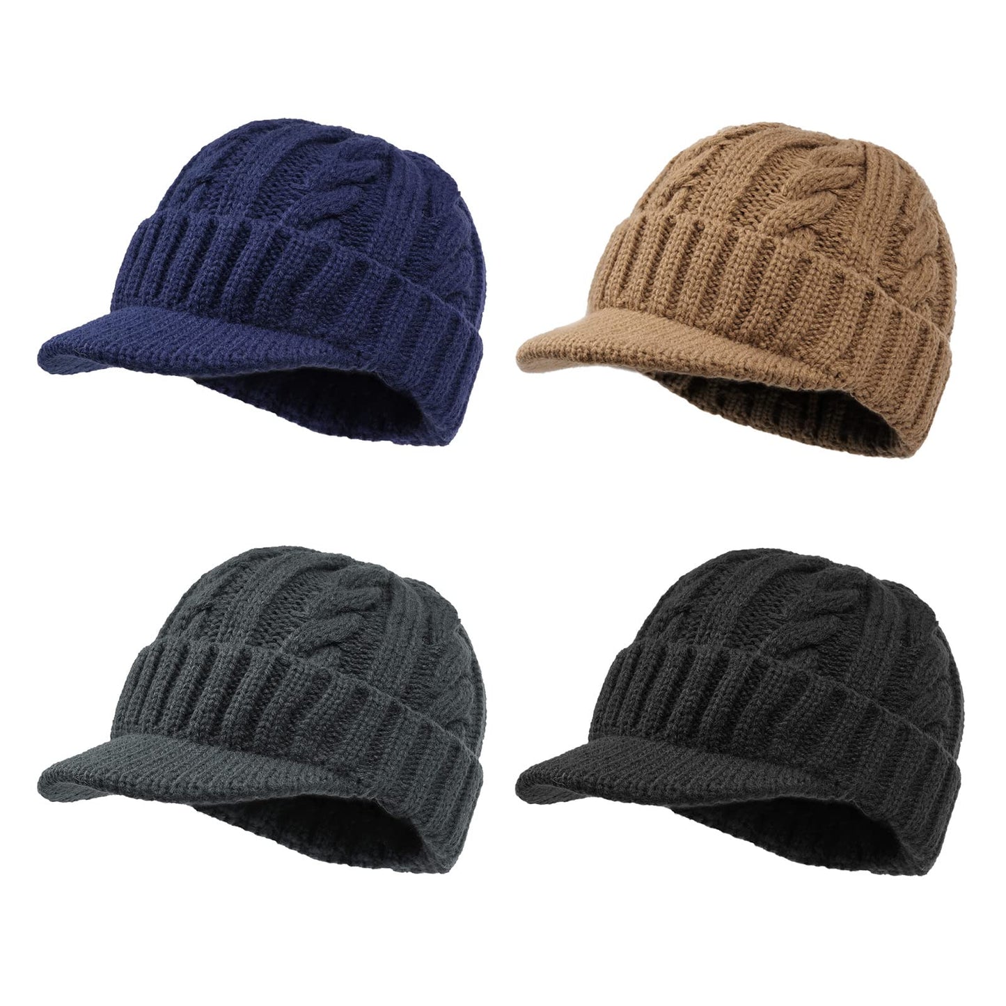 Croogo Winter Beanie with Visor Warm Oversized Chunky Soft Ribbed Slouchy Knit Hat Short Brim Newsboy Hats,Black-NB03