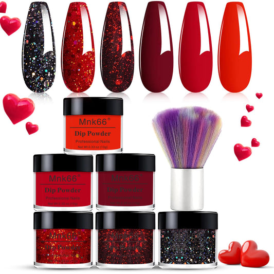 6 Colors Dip Powder Set, Red Black Holographic Glitter Christmas Dipping Powder Color Set, Glossy Nail Art Manicure DIY Salon Home Gift for Ladies (YYSDDPS-No.11-6pcs)
