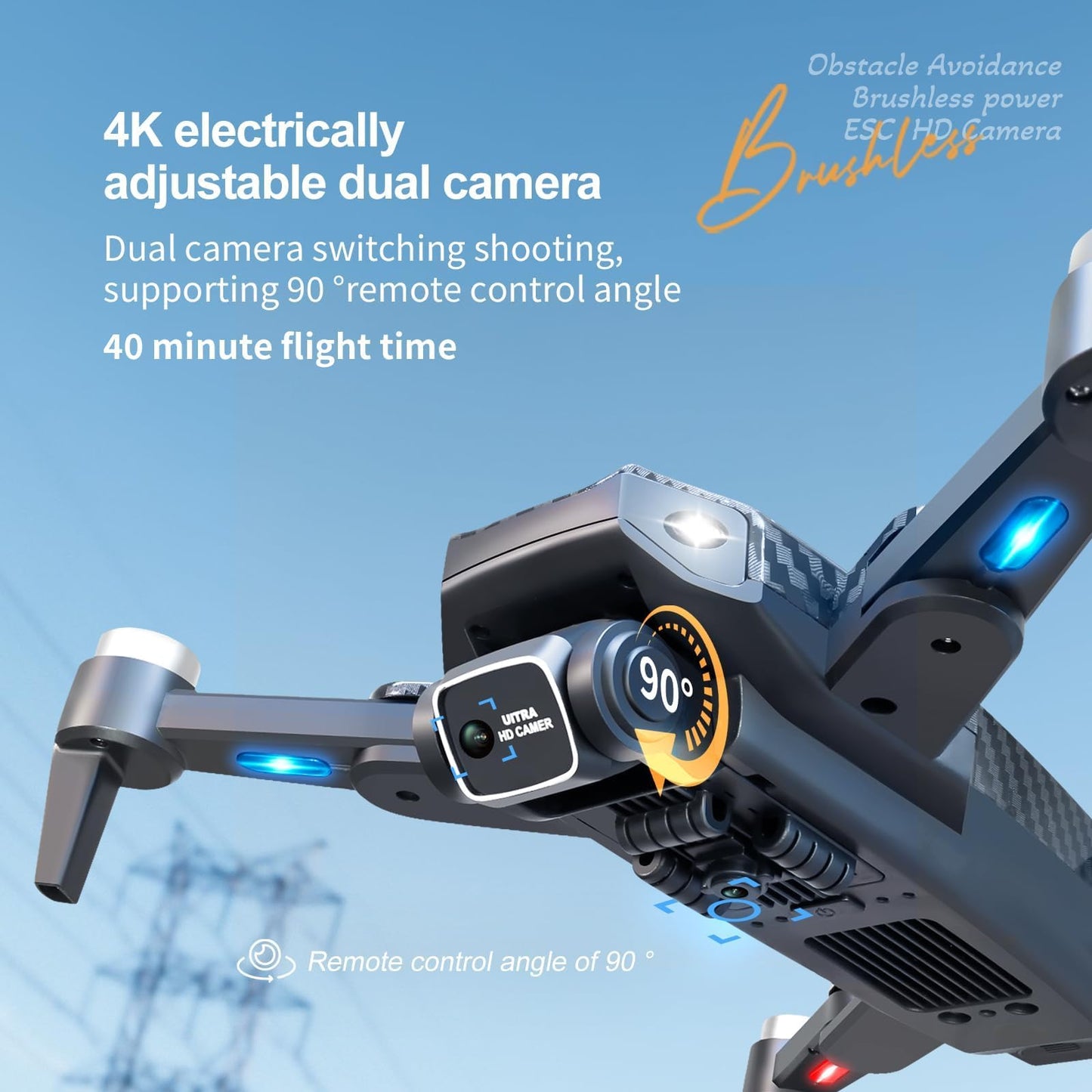 1080P HD FPV Foldable Drones with Brushless Motors, Wi-Fi RC Quadcopters featuring Height Adjustment, Six-axis Gyroscope, Gesture-controlled Photography, Video Recording, Headless Mode, Emergency Stop, Trajectory Flight, Gravity Sensing, and Automatic Pho