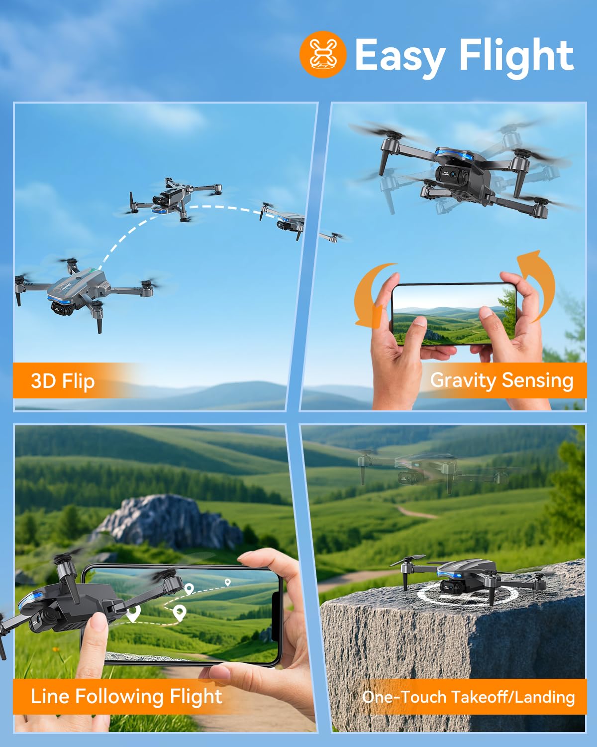 FERIETELF Drone with Camera for Kids - Foldable Mini Drones for Beginners or Adults, 1080P HD RC Quadcopter, w/2 Batteries and Storage Case, Toy for Boys Girls