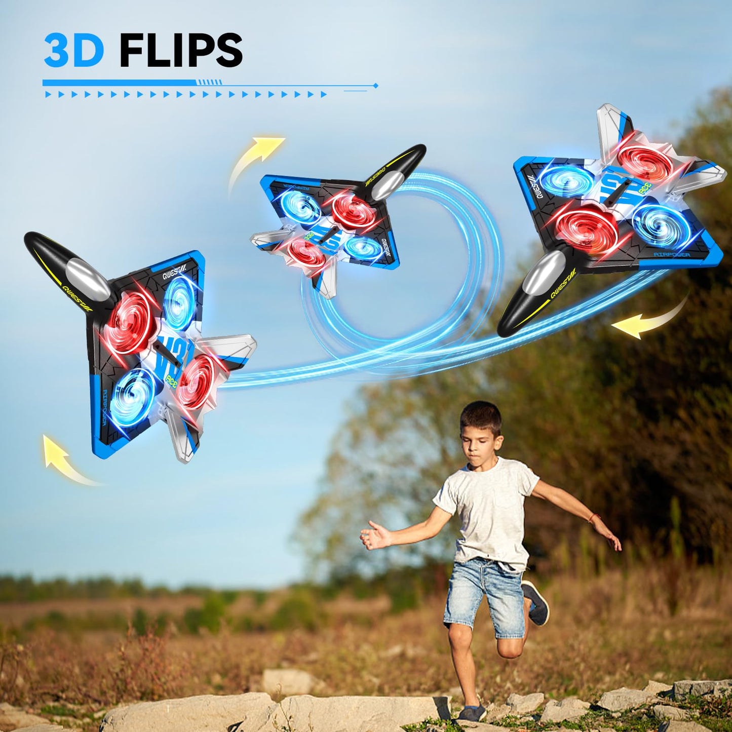 4DRC V31 RC Plane with Camera, Foam Remote Control Airplanes Drones for Kids Adults 8-12 12-16, RC Airplane Fighter Jet with Light, 360° Flip Fighter Jet Toy, Gravity Sensing, Stunt Roll, Airplane Toy