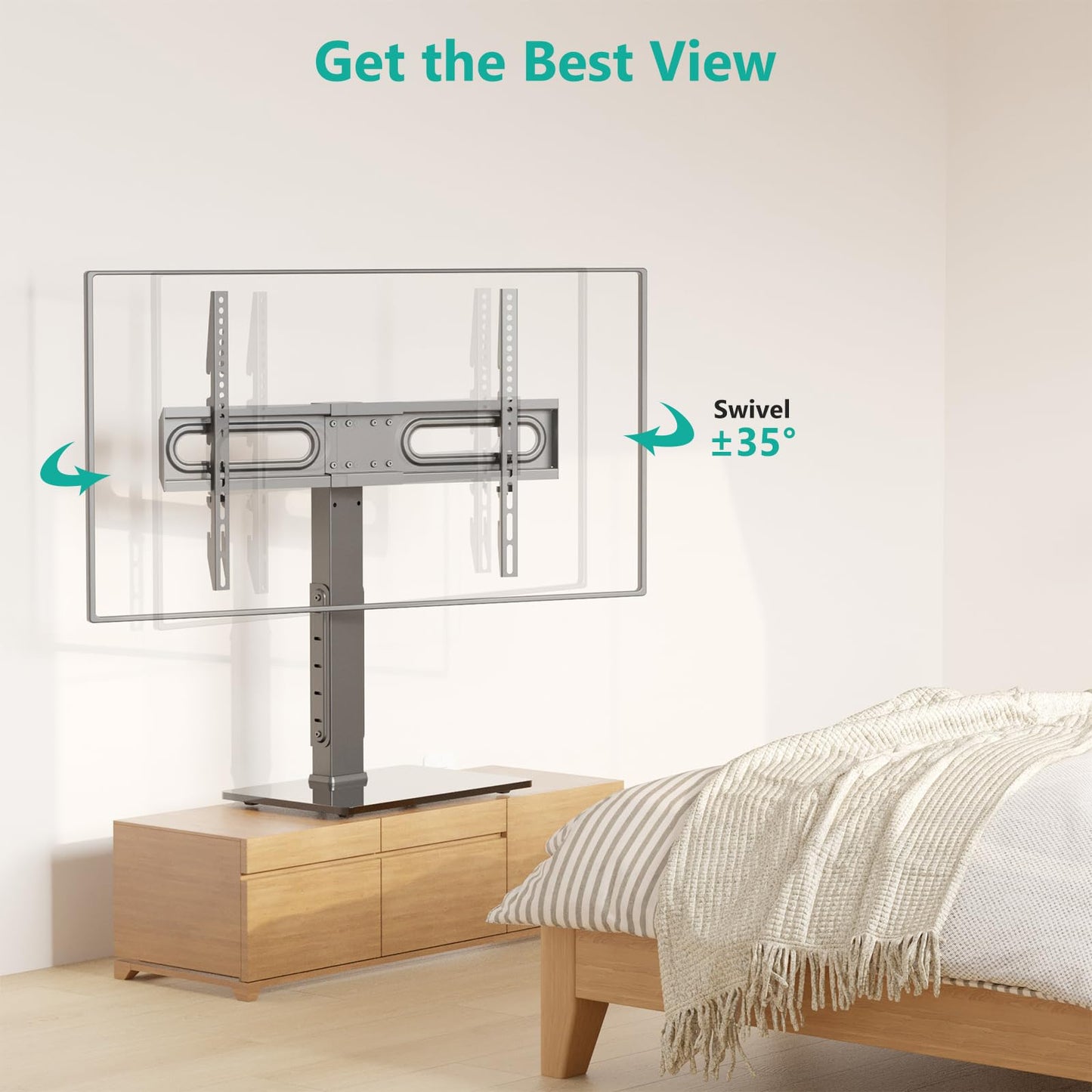 WALI TV Stand with Power Outlet, Universal TV Mount Stand for 32-70 inch TVs, 6 Height Adjustable and 70° Swivel TV Mount Stand Holds up to 88lbs, Max VESA 600x400mm(TVDVD-5P)