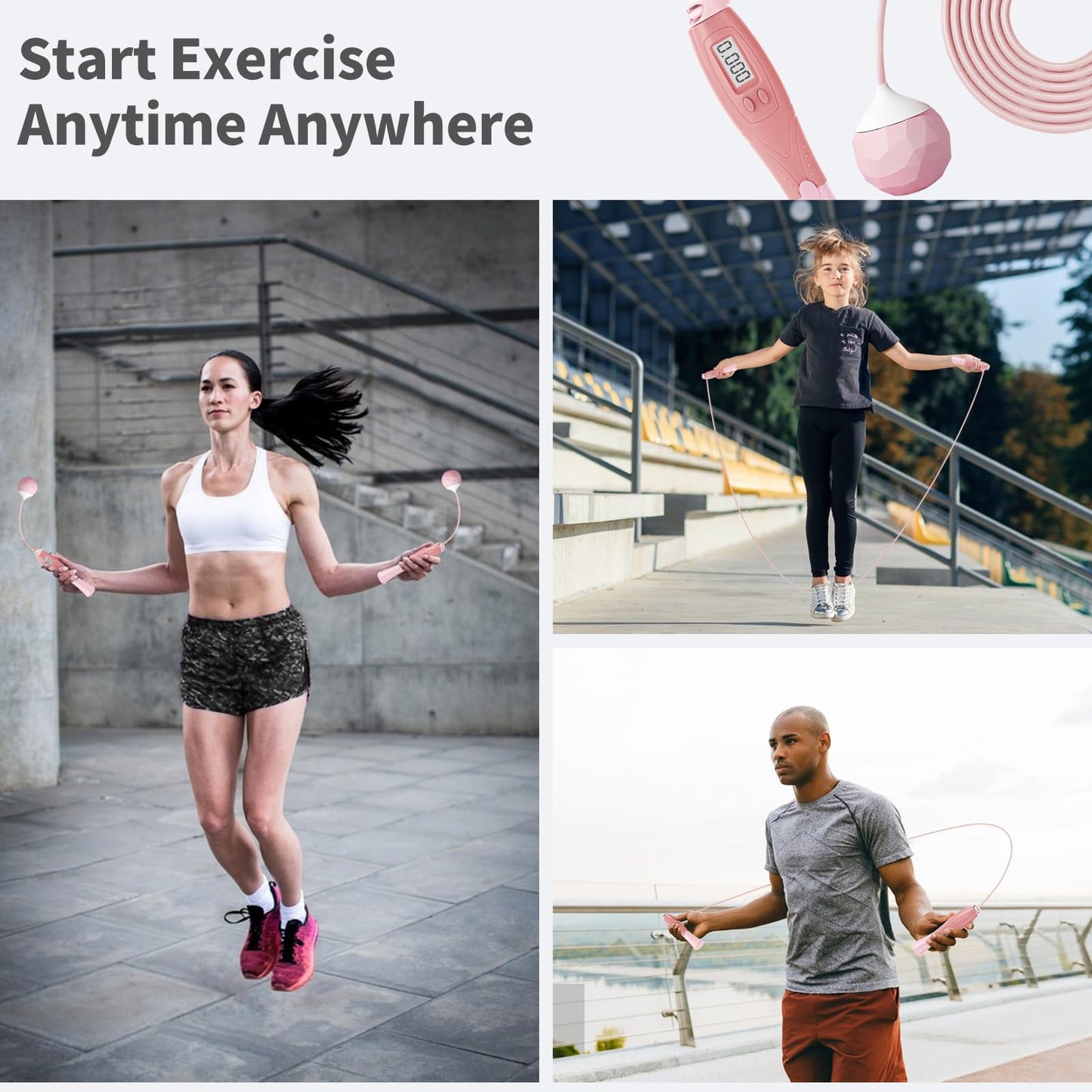 Jump Rope with Counter Cordless Jump Rope Ropeless Skipping Rope for Fitness Training Speed Rope with Digital Handle for Exercises Men, Women and Kids Wireless Skipping Rope Indoor Outdoor (Pink)