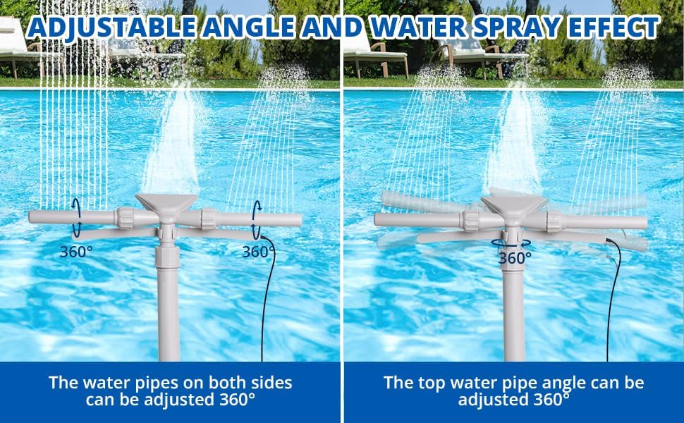 2025 New Model Pool Fountains for Above and In-ground Pools – Solar Pool Fountain with Lights, 360° Adjustable, Featuring Two Spray Modes; Pool Accessories with 9-Color Lights and 4 Modes