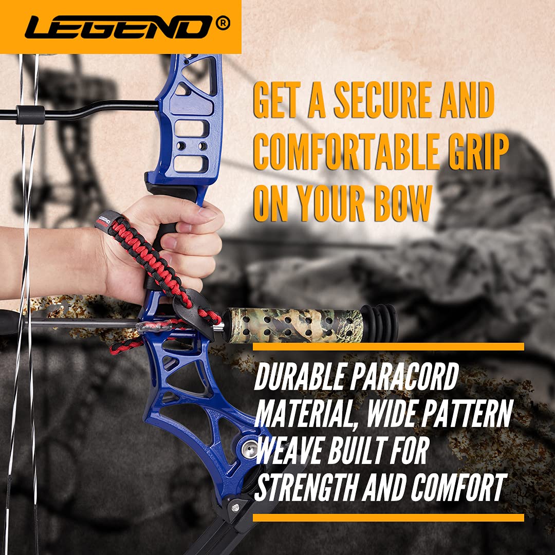LEGEND 550 Paracord Bow Wrist Sling - Compound Bow Stabilizer & Hand Loop Carrier for Bow Hunting - Adjustable Wrist Strap with Durable Leather Yoke, Strong Metal Grommets - Archery Accessories & Gear