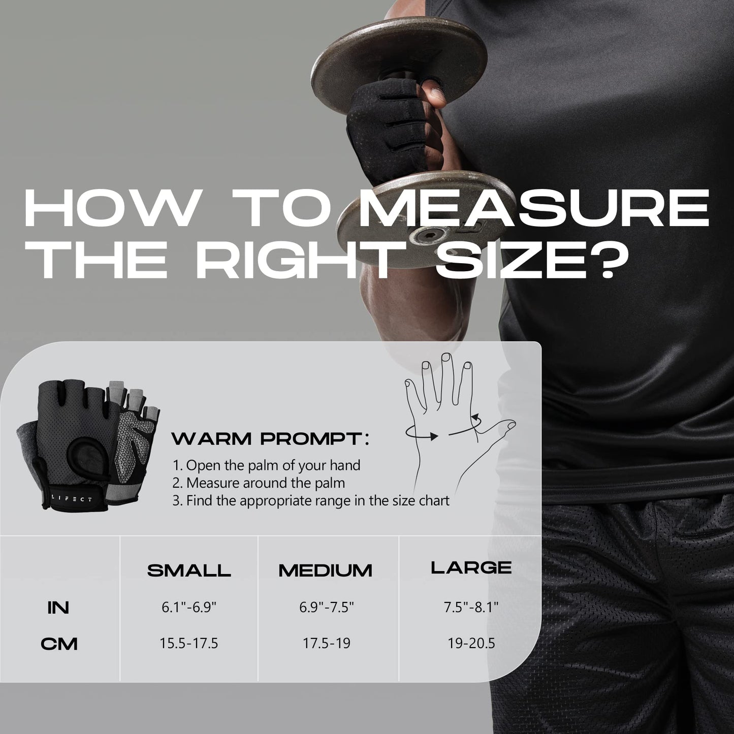 LIFECT Essential Breathable Workout Gloves, Knuckle Weight Lifting Gloves with Curved Open Back, for Powerlifting, Gym, Crossfit, Women and Men (Black, Small)