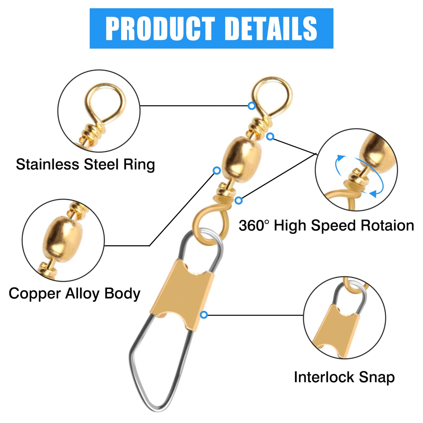 AGOOL Fishing Swivels Snaps, 60/120pcs Fishing Barrel Swivels with Nice Snaps Swivels Fishing Tackle Solid Rings Fishing Connector Snap Swivels Fishing Accessories Fishing Tackle