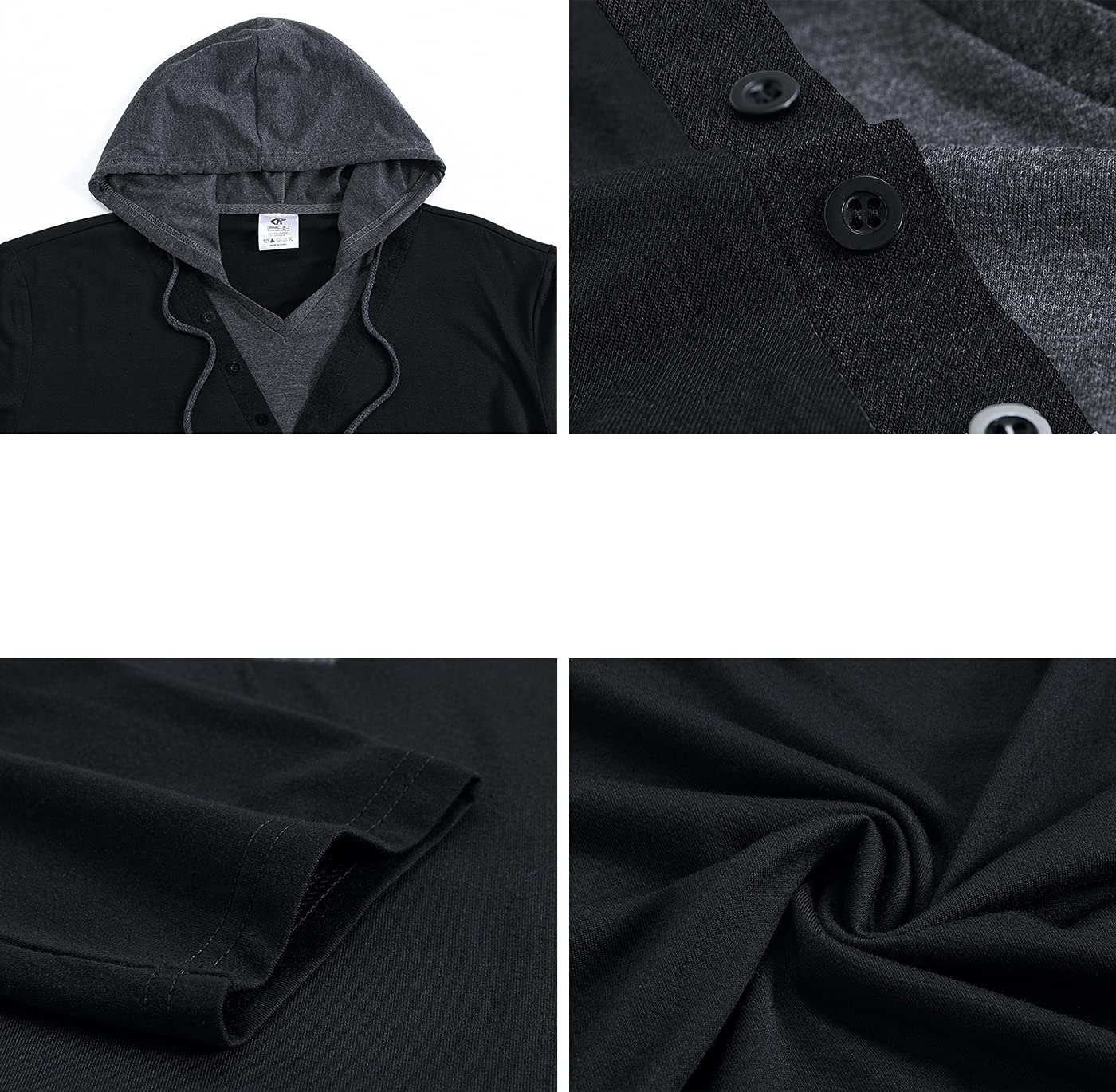 QPNGRP Men's Long Sleeve Pullover Casual Hoodie Shirt B24 Black Large