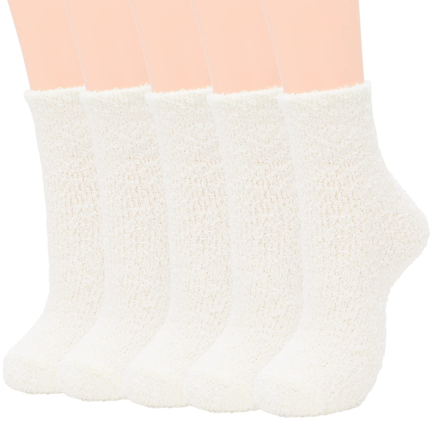 Zando Plush Slipper Socks Warm Winter Socks White Socks Sleep Sofa Slipper Socks Cute Fuzzy Socks Plush Crew Socks Fluffy Ankle Socks Thick Bed Socks Gifts for Women D 5/Pure White One Size