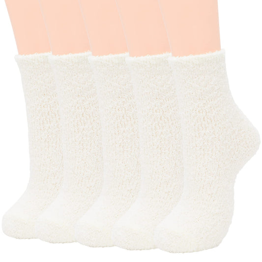 Zando Plush Slipper Socks Warm Winter Socks White Socks Sleep Sofa Slipper Socks Cute Fuzzy Socks Plush Crew Socks Fluffy Ankle Socks Thick Bed Socks Gifts for Women D 5/Pure White One Size