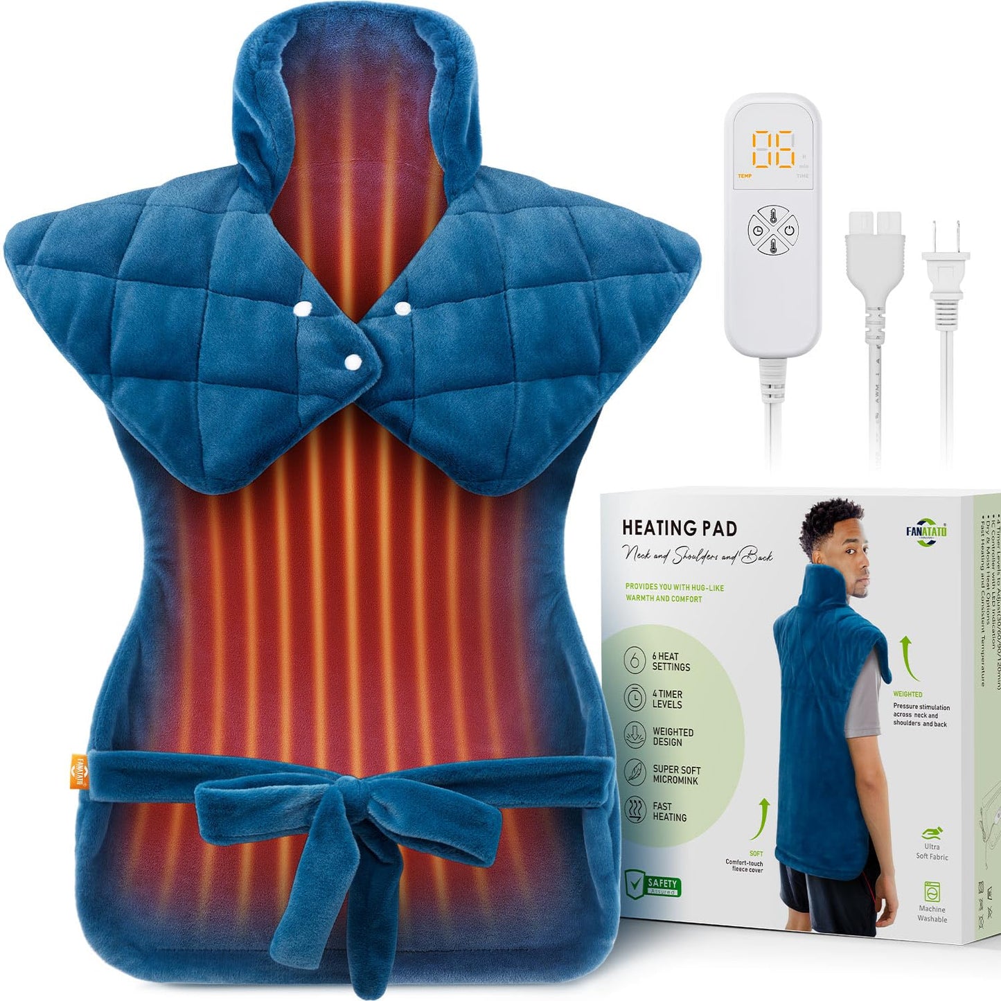 Heating Pad for Neck Shoulders & Back Pain Relief, Father's Day Gifts for Dad Husband Uncle,Gifts for Men,Large Weighted Electric Neck Shoulders and Back Heat Pad,6 Heat Settings Auto-Off,UL Certified