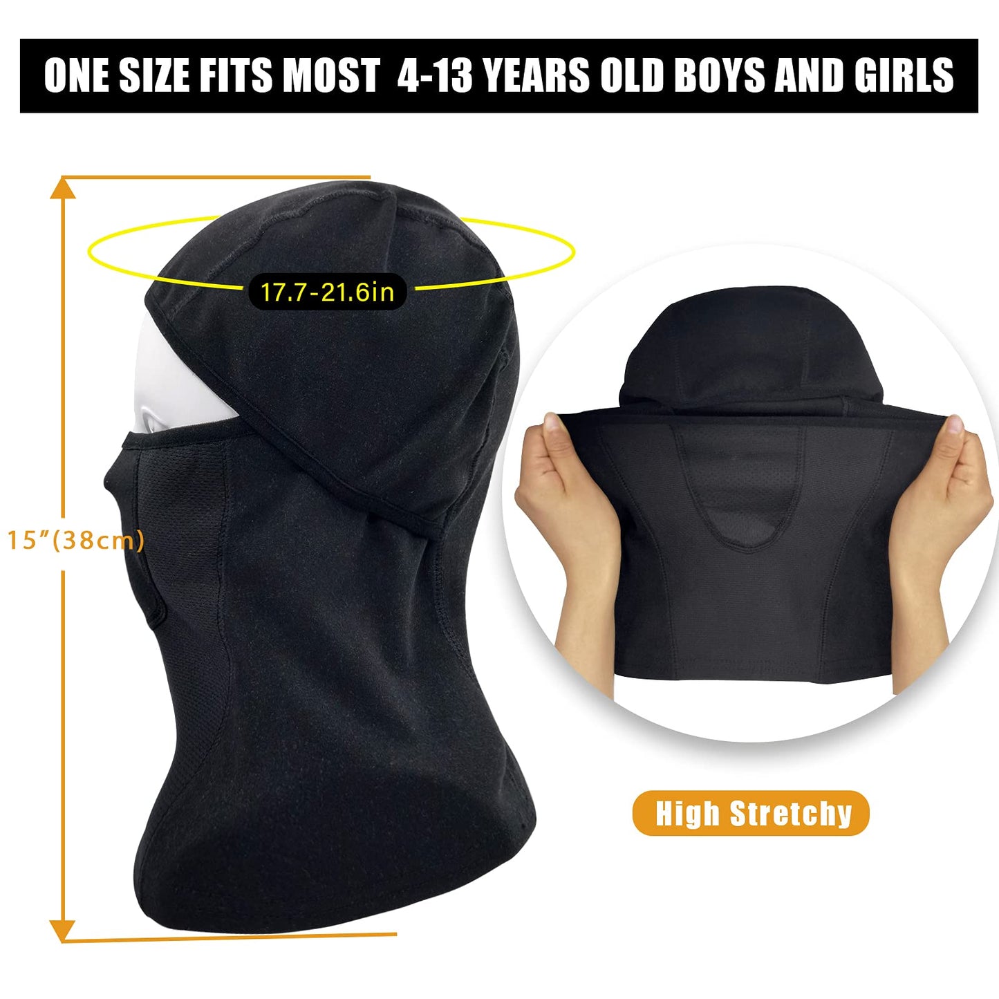 Breathable Kids Balaclava Ski Mask (2 Pack), Fleece Winter Face Mask for Cold Weather Boys Girls - Children Snow & Windproof Hat (Black + Grey)