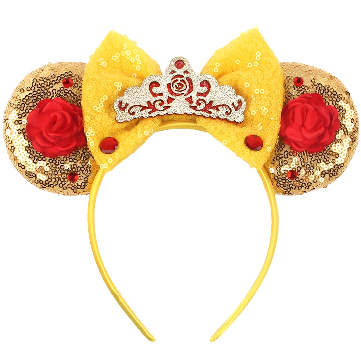 MADO belle mouse ears headband for women adults kids, yellow princess ears for adult kids women girls,Park mini ears headbands for women kids girls (yellow belle)