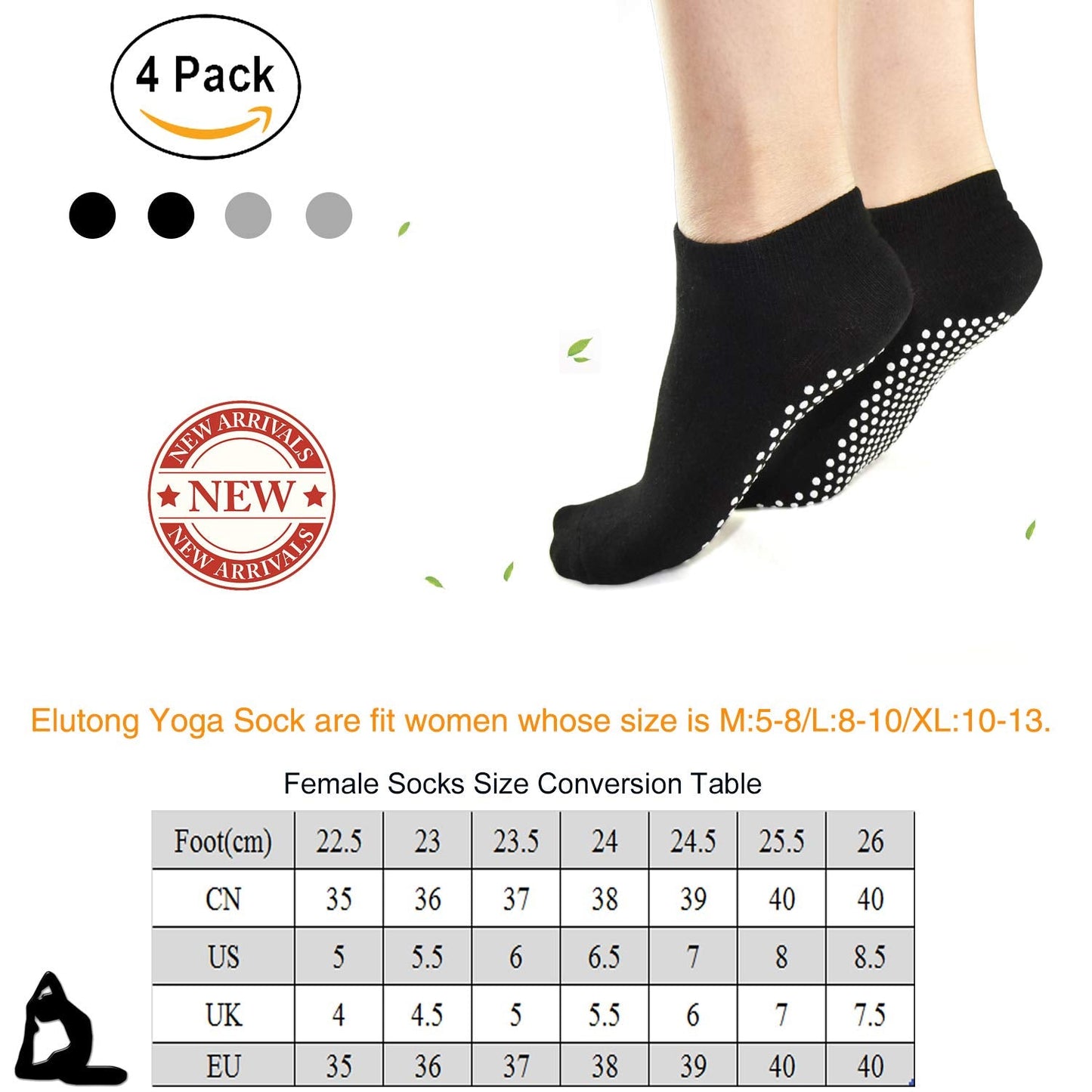 ELUTONG Pilates Ballet Barre Yoga Socks 1-4 Pack Non Skid Slip Sticky Grippers Socks for Women