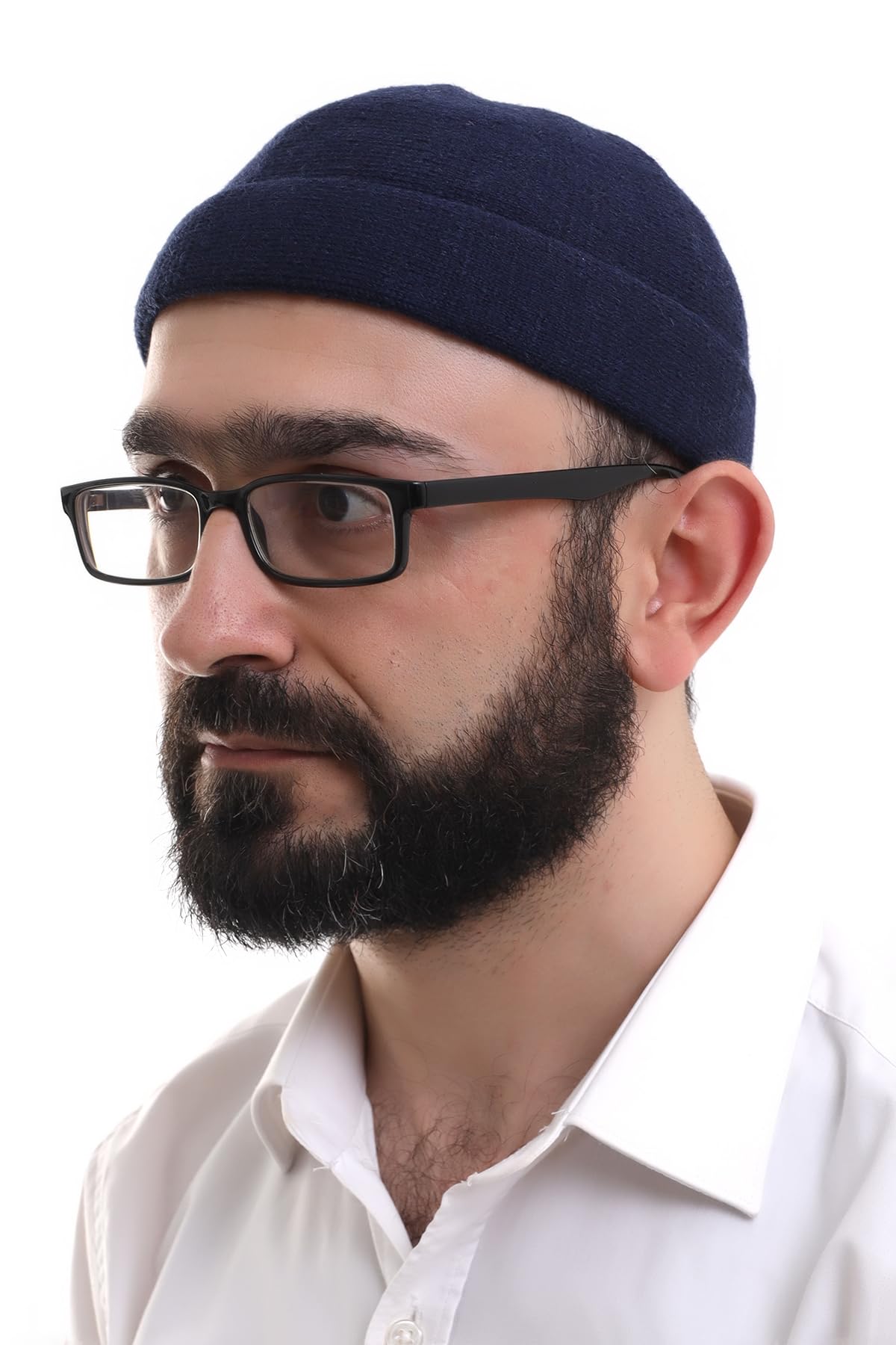 ihvan online Turkish Muslim Winter Velvet Roll-up Edge Kufi Hats for Men, Taqiya, Takke, Peci, Islamic Caps,Prayer Skullcap, Islamic Gifts, Blue Dark