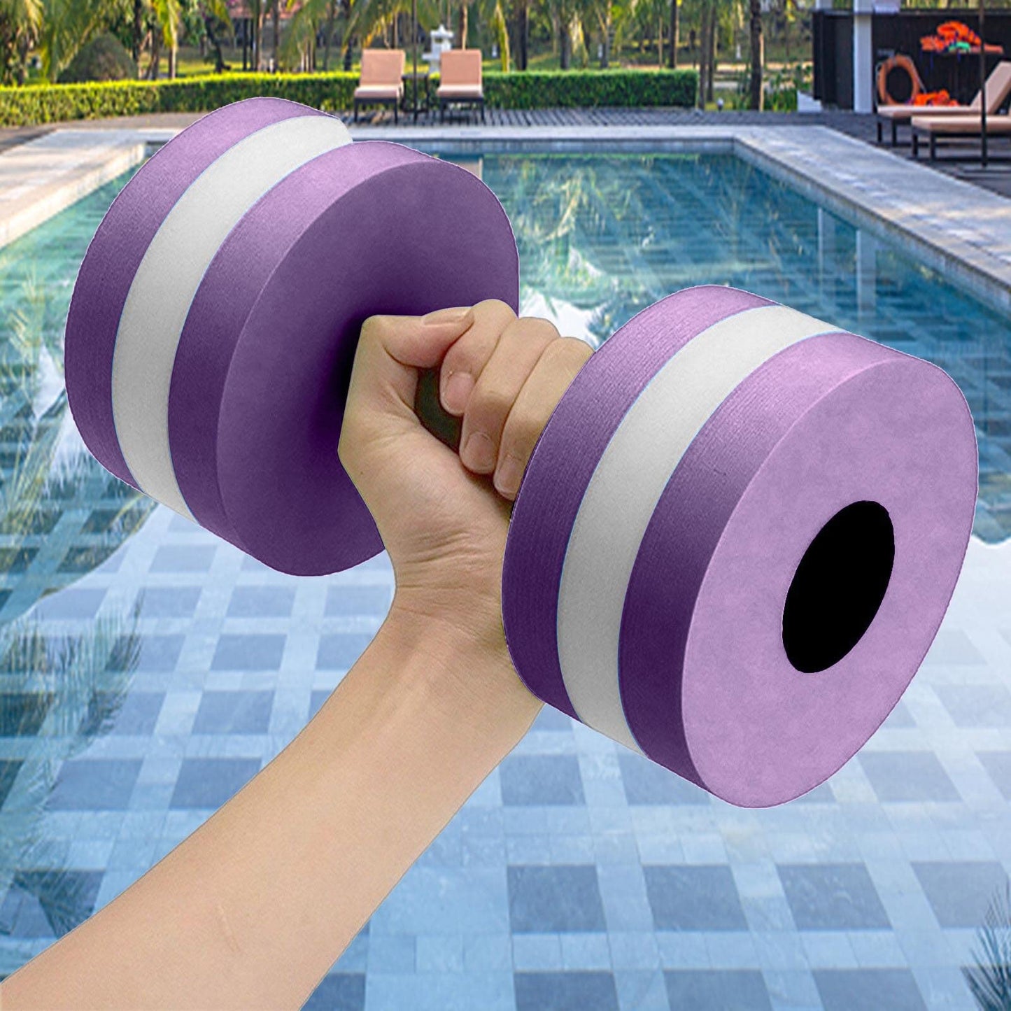 Lagukka Aquatic Dumbbell Set, 2PCS Water Dumbells Pool Resistance Water Fitness Equipment Foam Dumbbell Water Aerobics Fitness Equipment for Weight Loss Purple