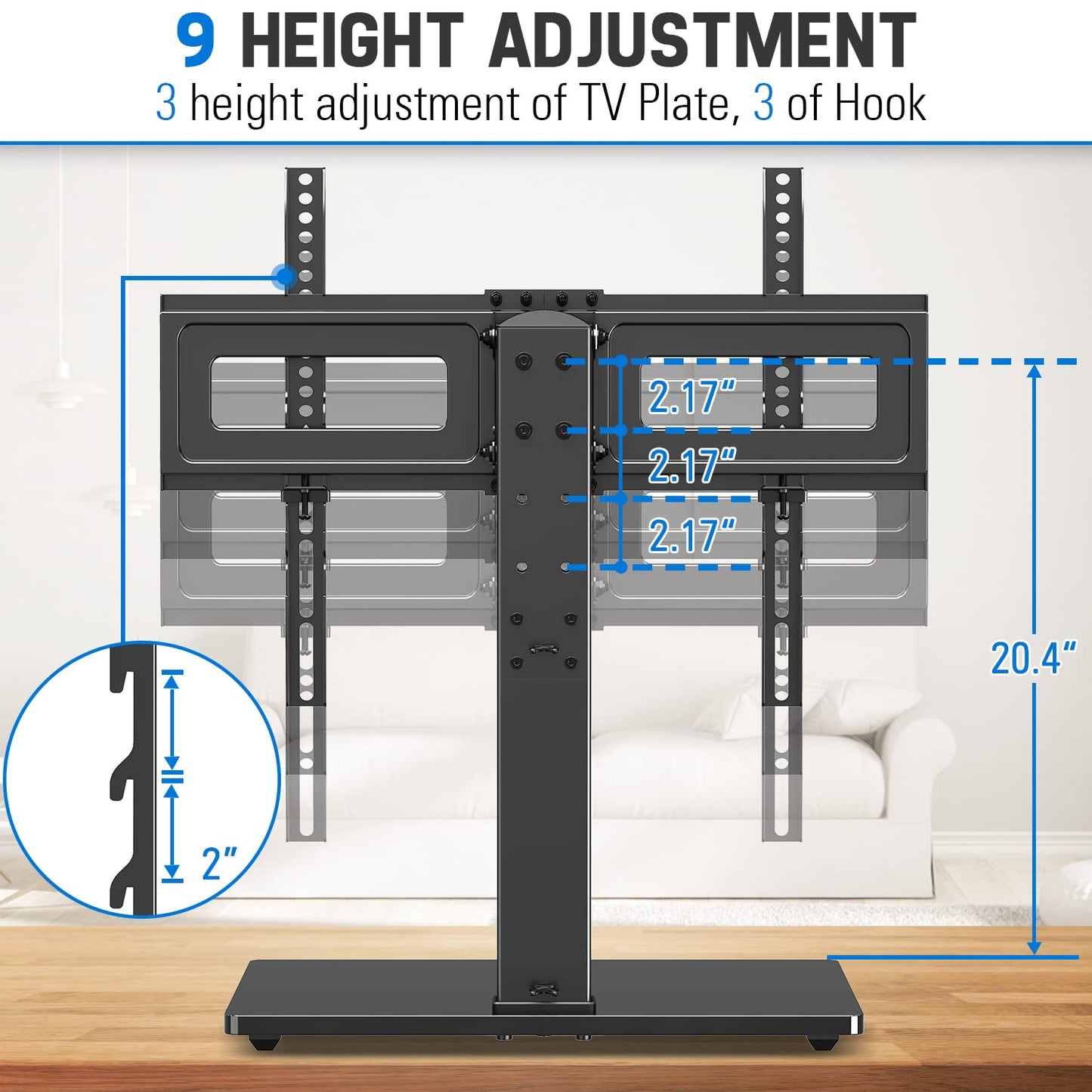 MOUNTUP Universal TV Stand, Table Top TV Stands for 37 to 65, 70, 75 Inch Flat Screen TVs, Height Adjustable, Tilt, Swivel TV Mount with Tempered Glass Base Hold up to 88lbs, Max VESA 600x400mm MU0031