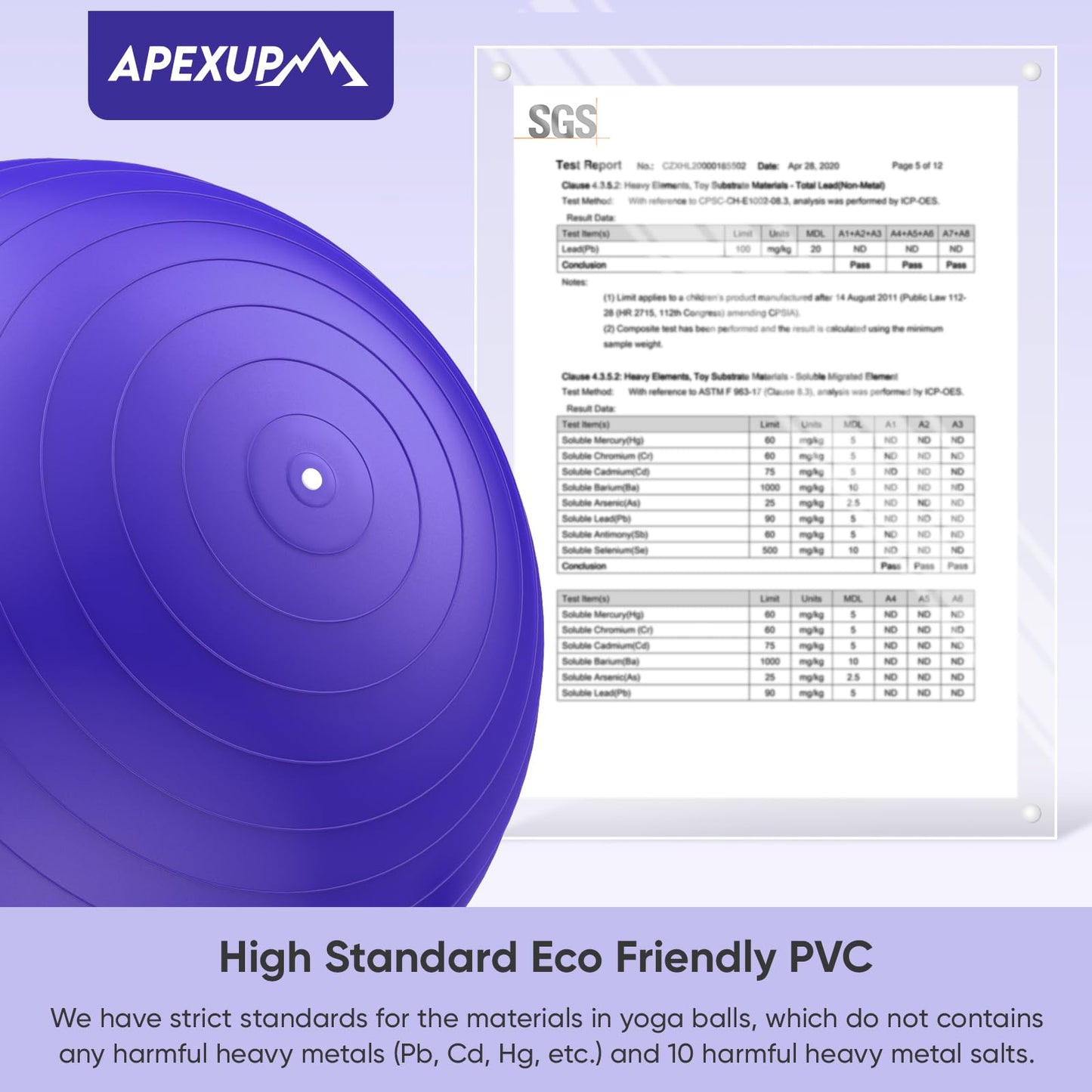 APEXUP Yoga Ball Exercise Ball, Anti Slip Stability Ball Chair, Heavy Duty Large Gym Ball for Fitness, Balance, Core Workout and Physical Therapy (S (15"~18") 45cm, Indigo)