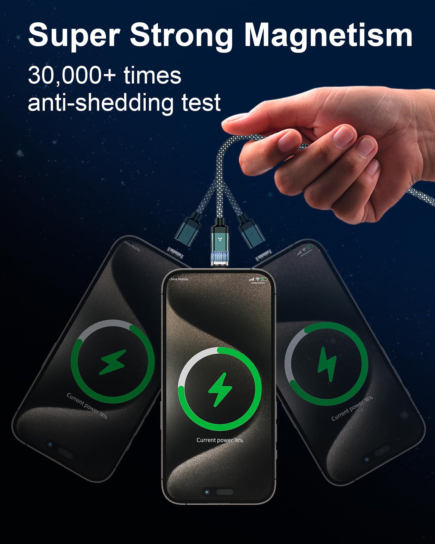 ZBF 100W USB C Magnetic Charging Cable, 2 in 1 Charger Cable for Type C(3 Pack, 4/6.6/6.6FT) 480Mbps Data Transfer, 5A Fast Charging for Phone 16 15,14,13 Pro Max, MacBook Pro,Pad,Galaxy S22,Pixel