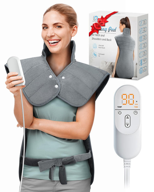 Heating Pad for Neck and Shoulders and Back Pain Relief, Birthday Gifts for Women Men Mom Dad, FSA Eligible Items Only List, Large Heat Pad for Back 6 Heat Settings 4 Timers Auto-Off, 22"x37" Grey