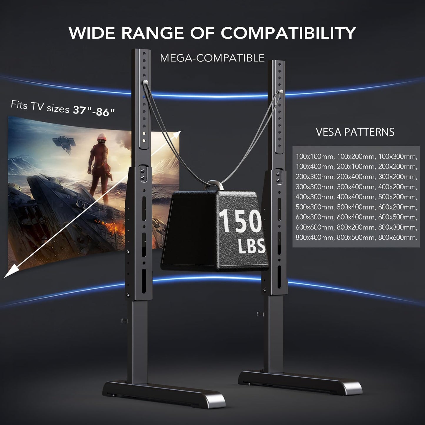 Universal TV Stand, Table Top TV Stand Base Replacement for Most 37 to 86 Inch LCD LED TVs, 7 Height Adjustable TV Legs with Cable Management Hold up to 150lbs, Max VESA 800x600mm, Black AX10TB01