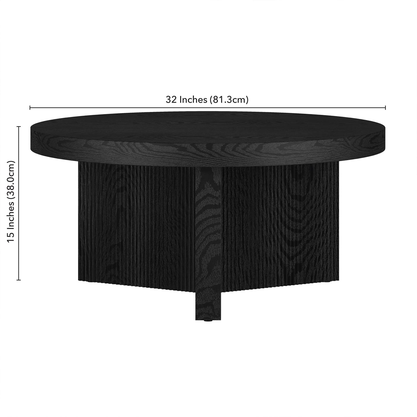 Henn&Hart 32" Wide Round Coffee Table in Natural Black, for Home, Living Room, Bedroom, Entertainment Room, Office