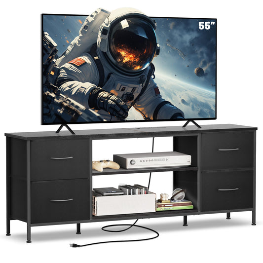 Sonharlar TV Stand for Bedroom, Television Stand for TV up to 55 Inch Entertainment Center Dresser with 4 Drawers Open Storage Shelves for Living Room, Entryway (Black and Charcoal Black)