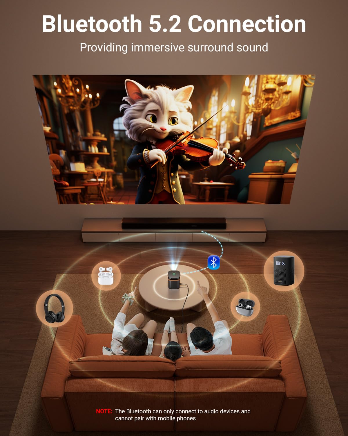 OPOQO Mini Projector with WiFi and Bluetooth - Electric Focus & Auto Keystone & Zoom, Full HD 1080P Supported Portable Outdoor Movie Projector, Compatible with iOS/Android/TV Stick/HDMI/PS5