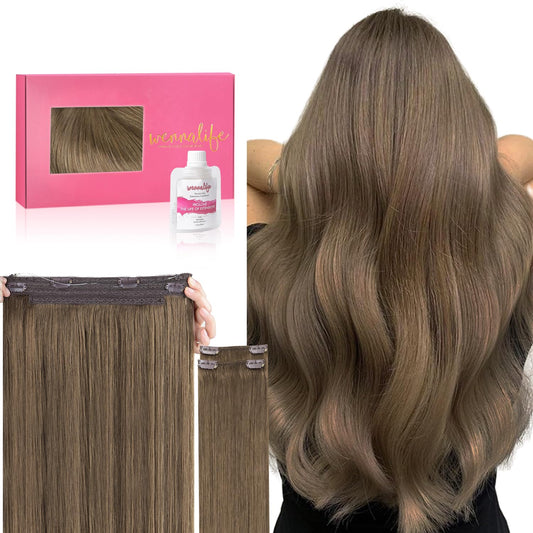WENNALIFE Wire Hair Extensions (Increase 50% Lifespan) Real Human Hair 12 inch 100g Light Ash Brown Remy Real Hair Extensions Invisible Wire Hair Extensions Human Hair Natural Fish Line Straight Hair