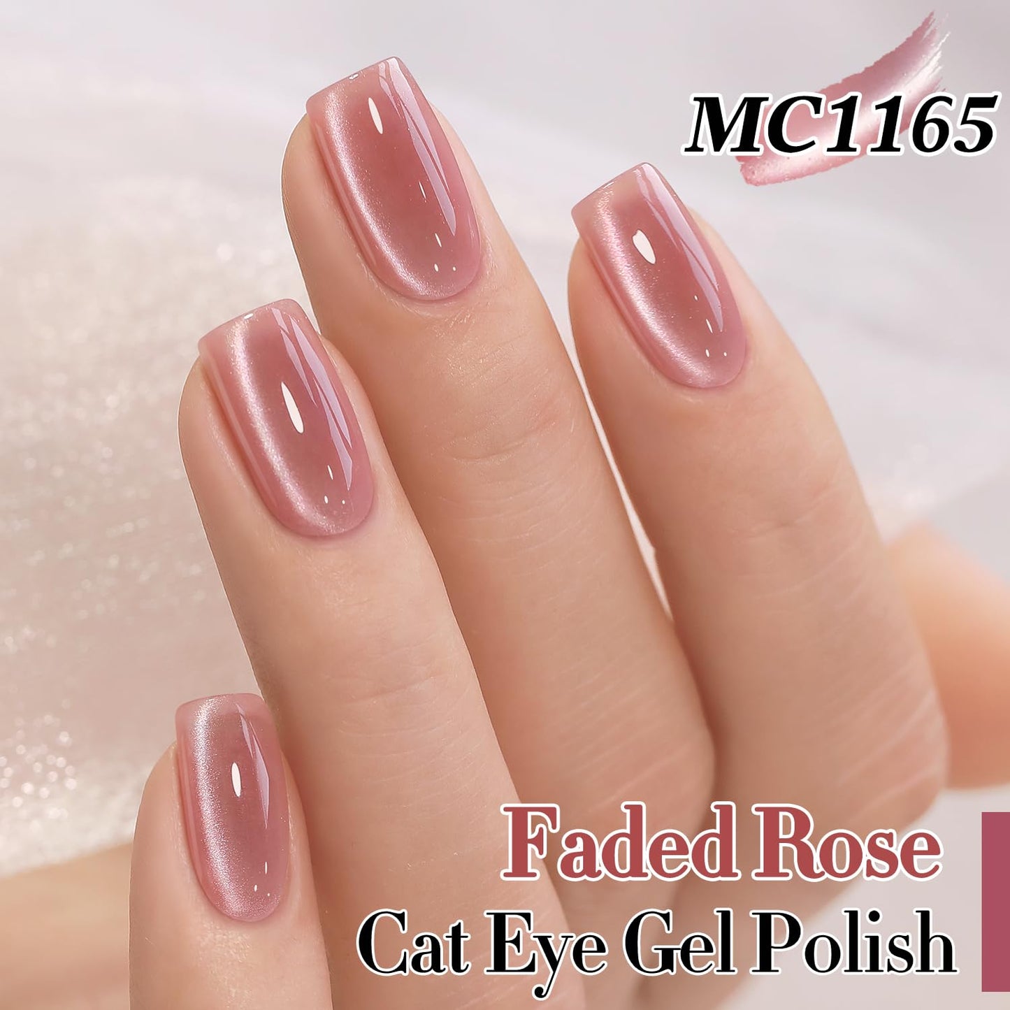Double Rhythm 15ML Glass Cat Eye Gel Polish with Magnet Same Color Same Bottle Holographic Glitter Shimmer Salon Soak Off Magnetic Nail at Home (Rose Pink-MC1165)