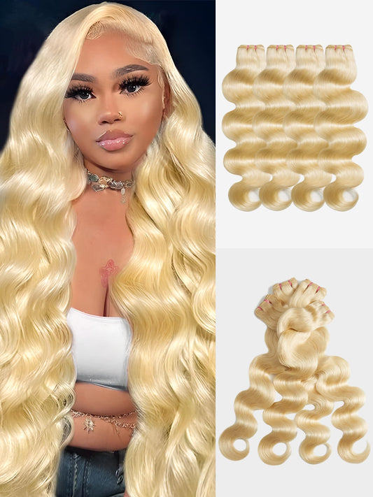 Blonde Body Wave Bundles Human Hair 18 20 22 24 inch 4 Bundles 613 Bundles Human Hair Extensions Natural Brazilian Virgin Unprocessed Human Hair with Mono Top Closure