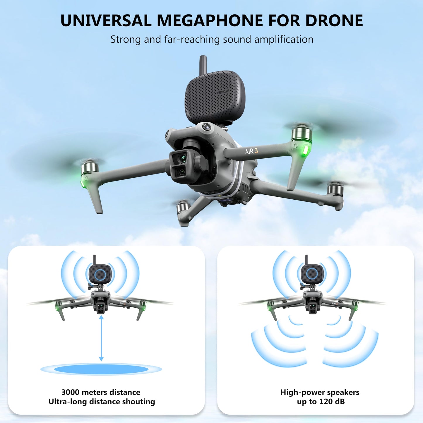 STARTRC Drone Speaker Real-Time Megaphone Portable Interference-Free Long Distance Microphone for DJI Air 3/Air 3S/Mavic 3 Pro/Avata/Holy Stone/FPV Drone Accessories