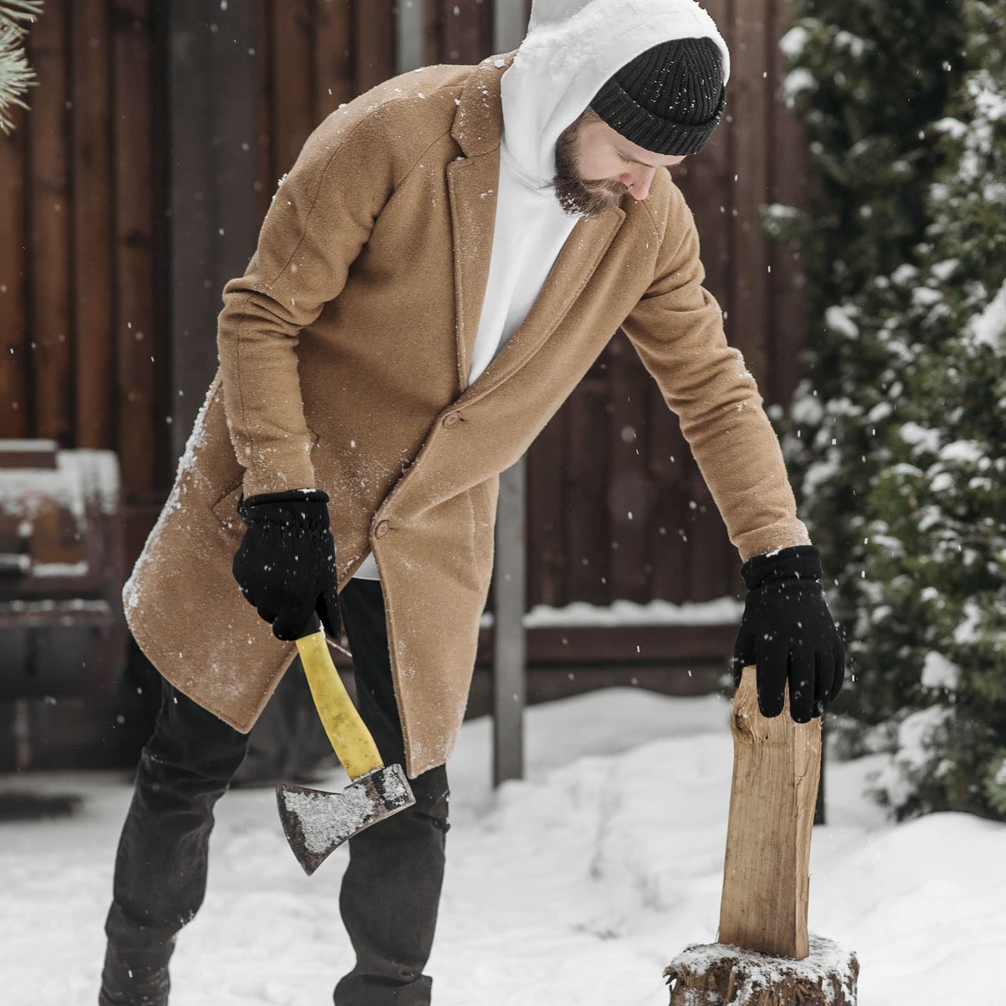 OZERO Winter Gloves Cold Proof Snow Work Thermal Glove Warm Polar Fleece Insulated Artificial Lamb Wool for Women and Men Large Black