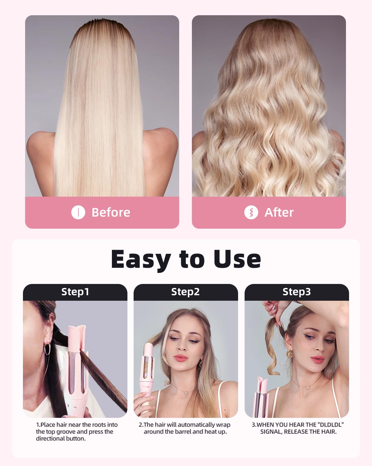 TSUYAGLA Automatic Curling Iron,1 1/4 Hair Curler with 3 Temperatures, 10S Fast Heating, 2-Way Rotation, 30 Min Auto Shut-Off, 500 Million Ionic, Anti-Scald-Tangle for Hair Styling