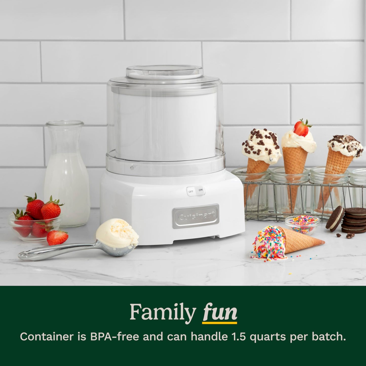 Cuisinart Ice Cream Maker Machine, 1.5 Quart Double Insulated Machine, Sorbet and Frozen Yogurt Maker, Ready in 20 Minutes, ICE-21P1, White