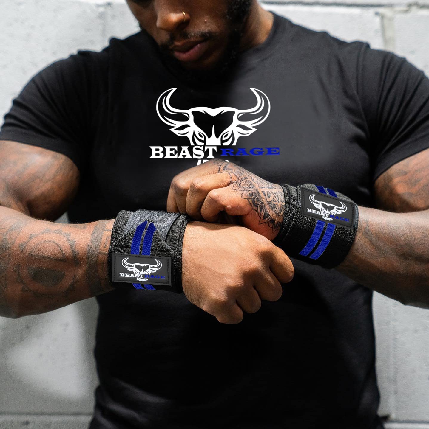 BEAST RAGE® Wrist Wraps for Weightlifting Adjustable Lifting Straps & Wrist Straps with Thumb Loop for Enhanced Gym Support, Wrist Support for Powerlifting, Bodybuilding and Gym workout (Black Blu)