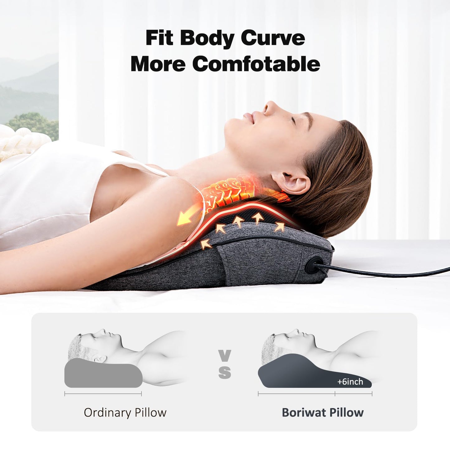 Boriwat Back Massager with Heat, Neck Massager for Pain Relief Deep Tissue, 3D Kneading Massage Pillow for Back, Neck, Shoulder, Legs, Gifts for Women Men Mom Dad