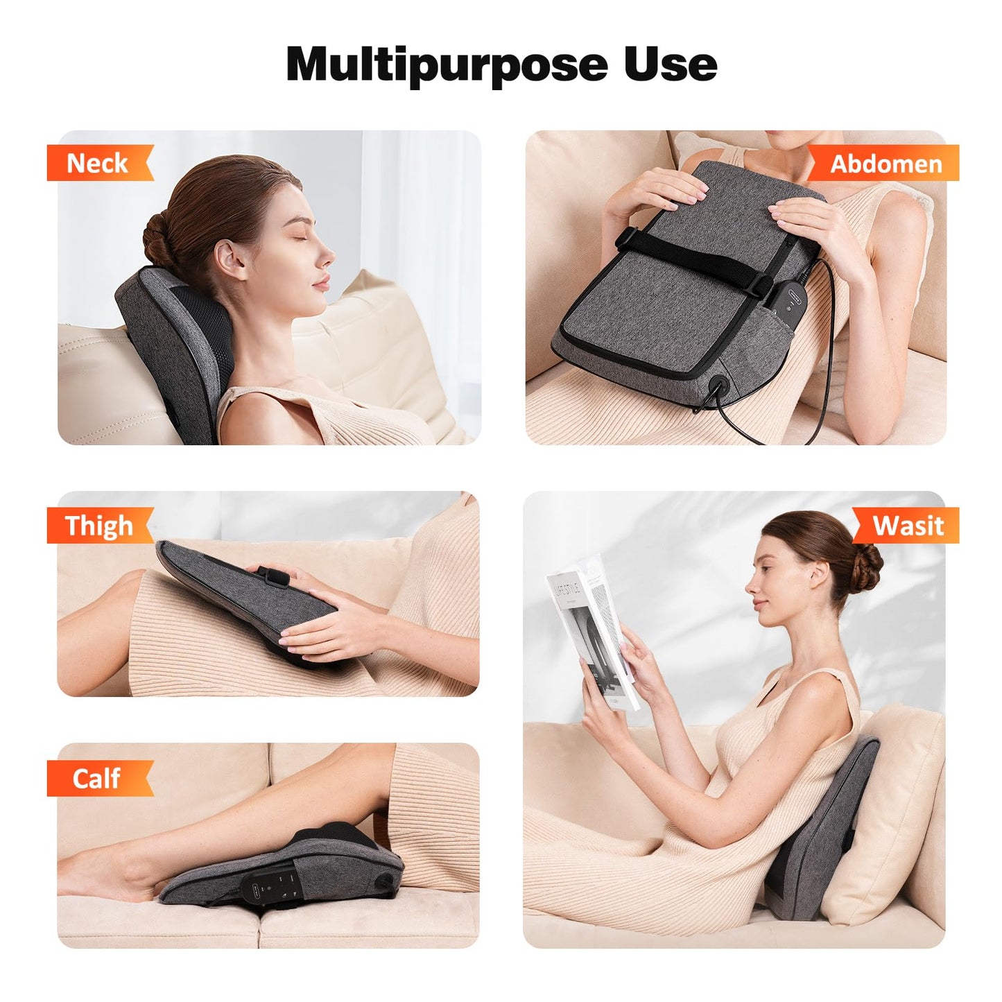Boriwat Back Massager with Heat, Neck Massager for Pain Relief Deep Tissue, 3D Kneading Massage Pillow for Back, Neck, Shoulder, Legs, Gifts for Women Men Mom Dad